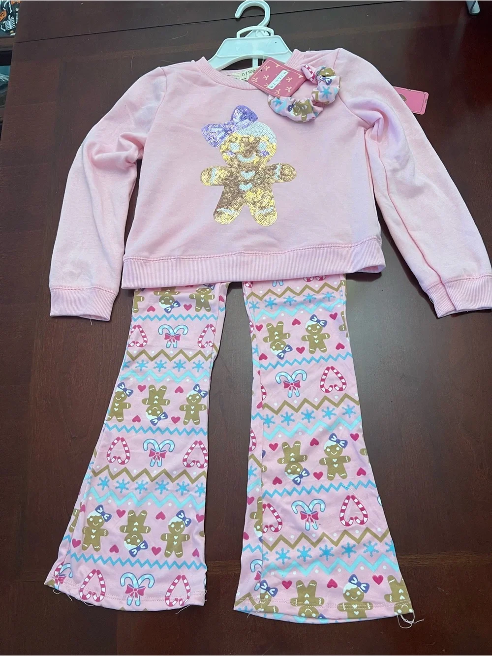 btween Pink Sequin Gingerbread 3-Piece Pajama Set